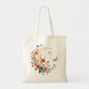 Tote Bag Lune à croissant floral avec papillons