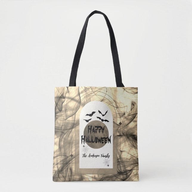 Tote Bag Lune blanche noire moderne Éffrayant Happy Hallowe (Devant)