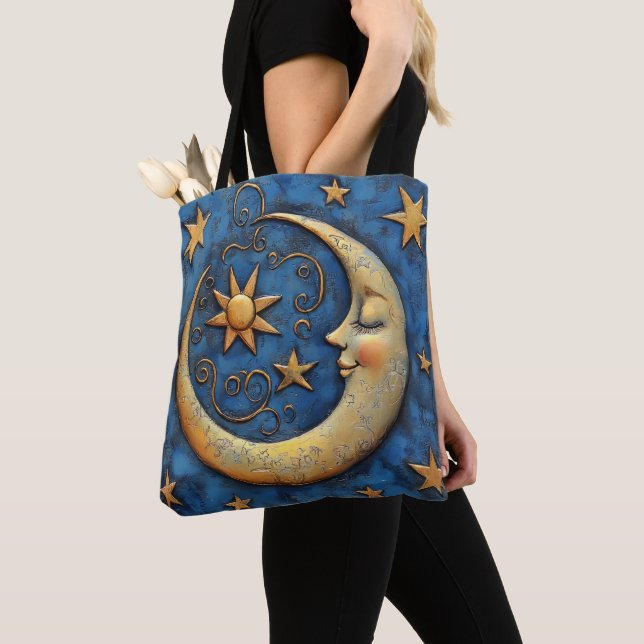 Tote Bag Lune céleste et étoiles (De près)