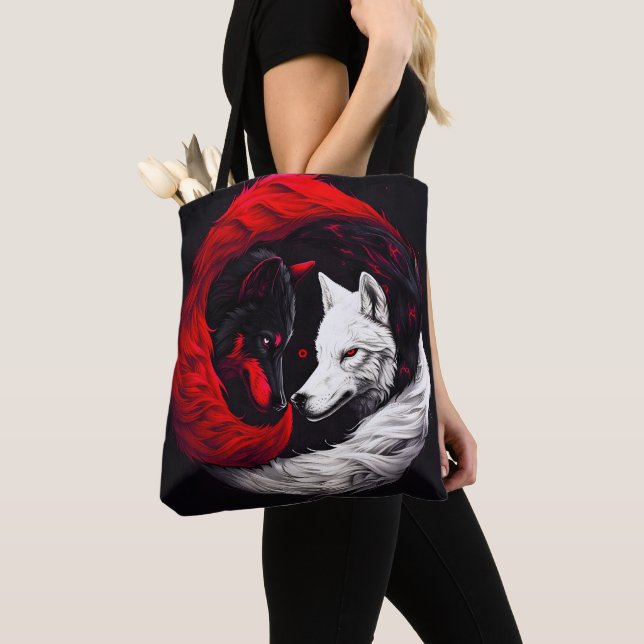 Tote Bag Lune Crimson Loup blanc rouge (De près)