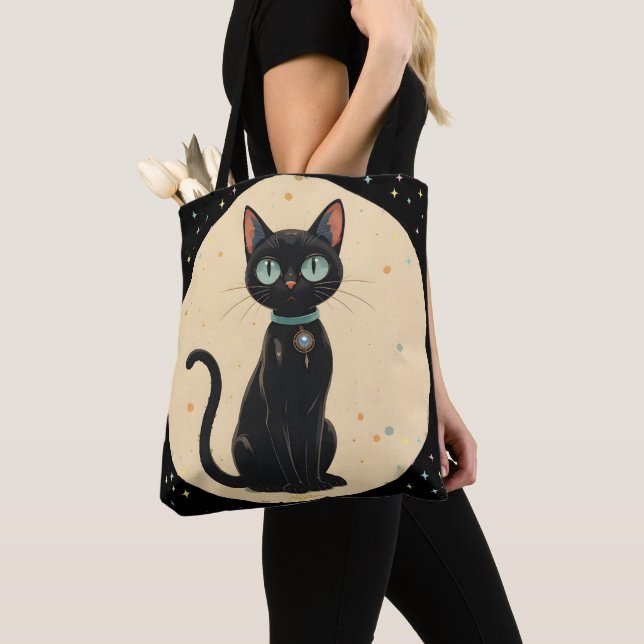 Tote Bag Lune de chat noir atomique futuriste (De près)