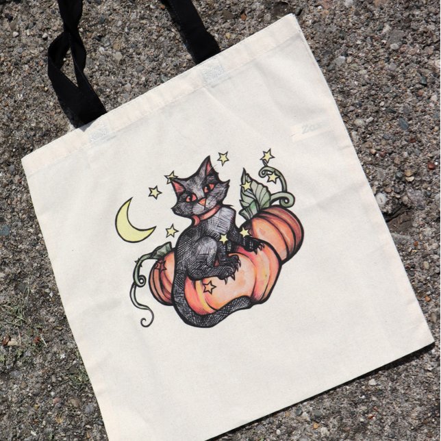 Tote Bag Lune de patchs Citrouille de chat noir (Créateur téléchargé)