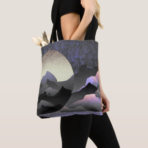 Tote Bag Lune et montagnes fantaisistes Art abstrait