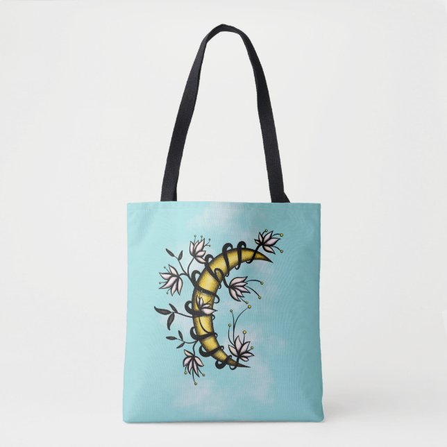 Tote Bag Lune Floral Tattoo Art Boho (Devant)