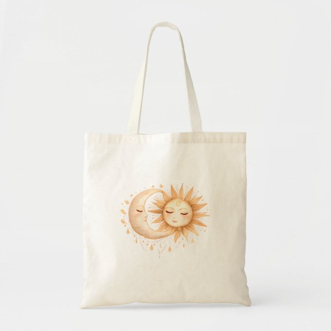 Tote Bag Lune Mystique et Soleil Style Bohème Céleste (Devant)