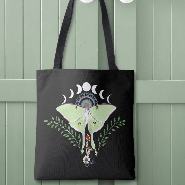 Tote Bag Lune Papillon Éthéré Vert Mystique Céleste (Créateur téléchargé)