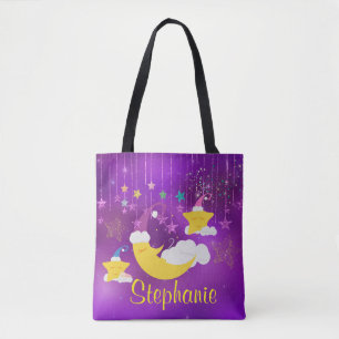 Tote Bag Lune somnolente et ciel étoilé pourpre d'étoile