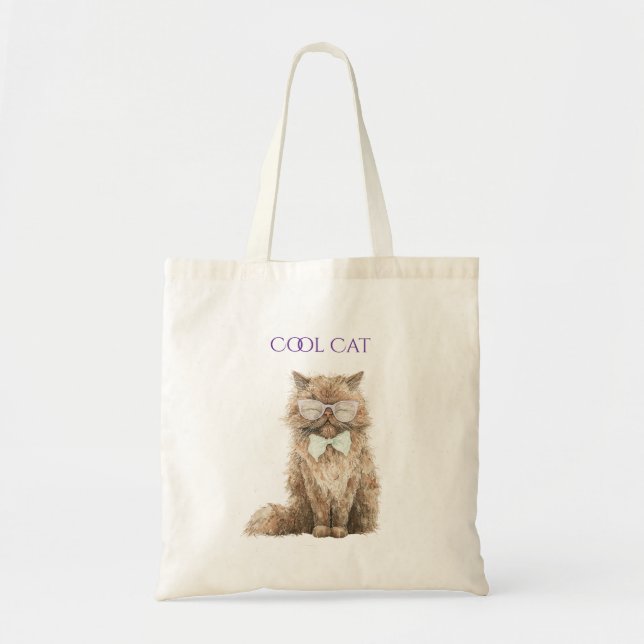 Tote Bag Lunettes de chat cool marron violet menthe   (Devant)