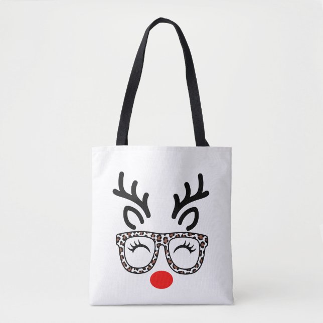 Tote Bag Lunettes de léopard de renne de Noël Vacances (Devant)
