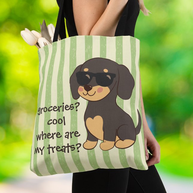 Tote Bag Lunettes de soleil Cool Dachshund Rayure Verte (Créateur téléchargé)