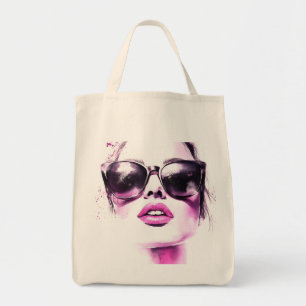 Tote Bag Lunettes de soleil femme mode aquarelle rose chic