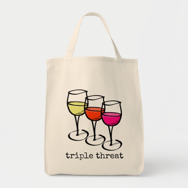 Tote Bag Lunettes de vin de dessin triple menace drôle Winn (Devant)