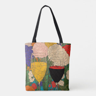 Tote Bag Lunettes de vin Floral Celebral - Cheers to Colors
