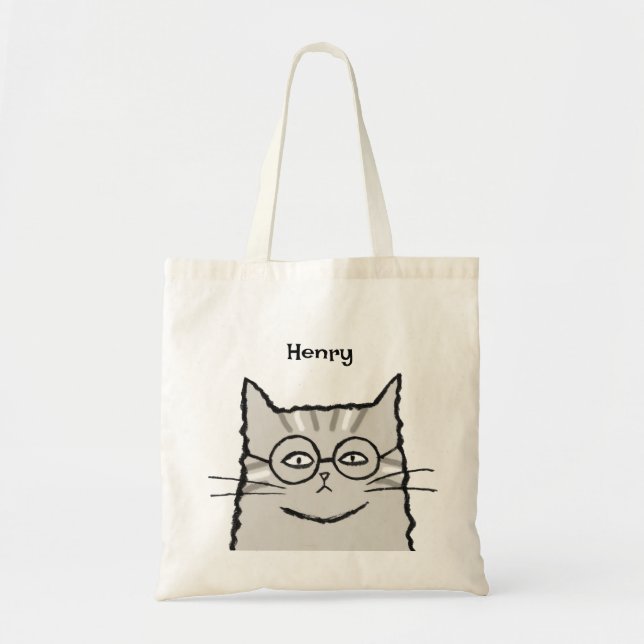 Tote Bag Lunettes Funny personnalisables Cat Bookworm Libra (Devant)