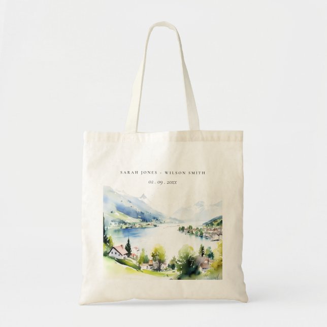 Tote Bag Lungern Suisse Paysage à l'aquarelle Mariage (Devant)