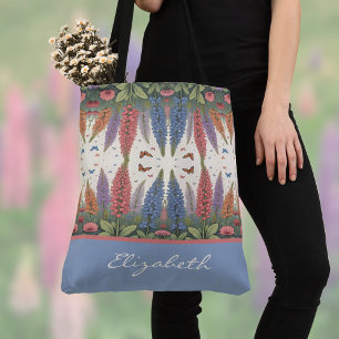 Tote Bag Lupine Fleurs sur papillons Monogramme Vintage