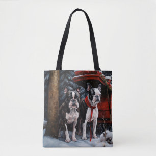 Tote Bag Lutin de Boston enneigé Décor de Noël de traîneau
