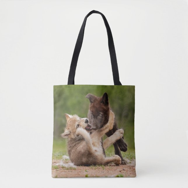 Tote Bag Luttes de louveteaux gris (Devant)