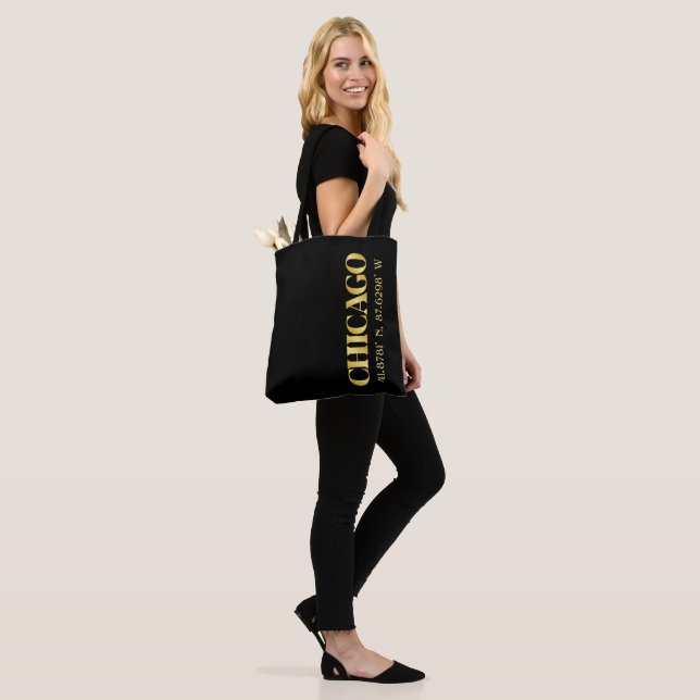 Tote Bag Lux Gold Chicago Latitude & Longitude (Sur le modèle)