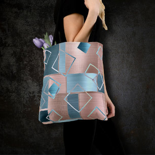 Tote Bag Luxe Abstrait Blush Rose Gold et Turquoise Géomé