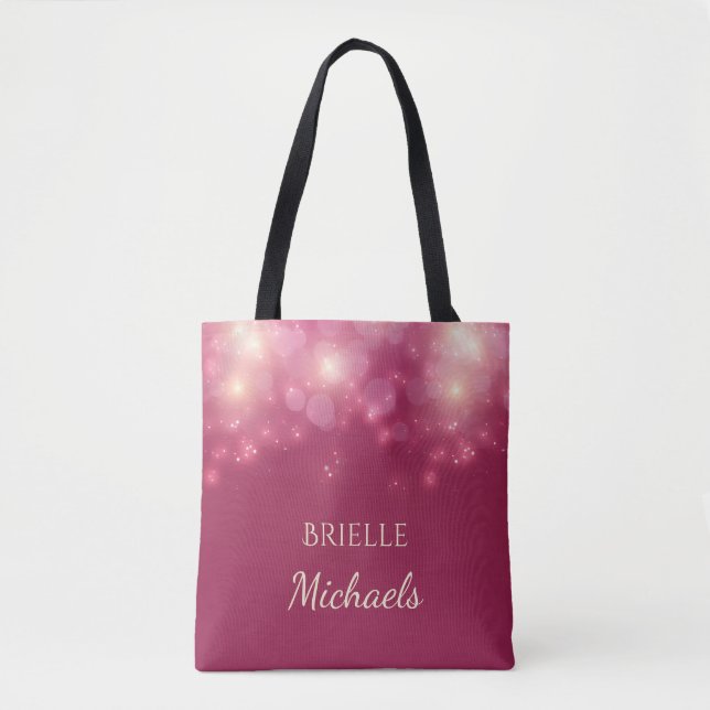 Tote Bag Luxe Bokeh Glamor Rose Foncé Avec Nom (Devant)