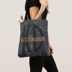 Tote Bag Luxe noir et or marbre surdimensionné monogramme