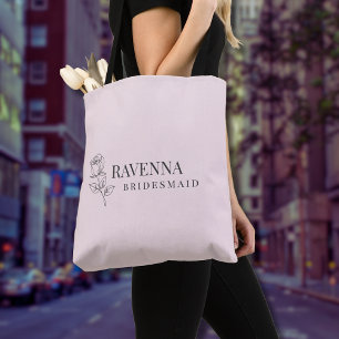 Tote Bag Luxe Rose Rose Pâle Ligne Artistique Nom Personnal