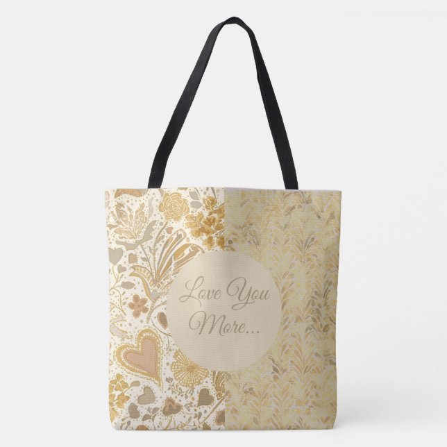 Tote Bag Luxe, Saint-Valentin, Je t'aime plus, Or Beige (Devant)