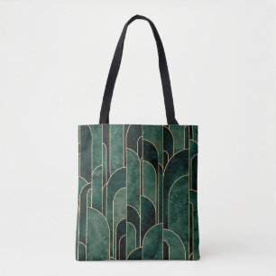 Tote Bag Luxueux Motif Art déco Vert et Or