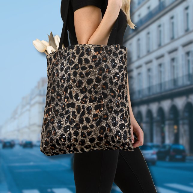 Tote Bag Luxury Glitter Brown Black Gold Leopard Pattern (Créateur téléchargé)
