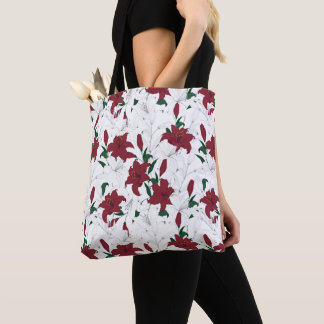 Tote Bag Lys de Noël rouges et blancs