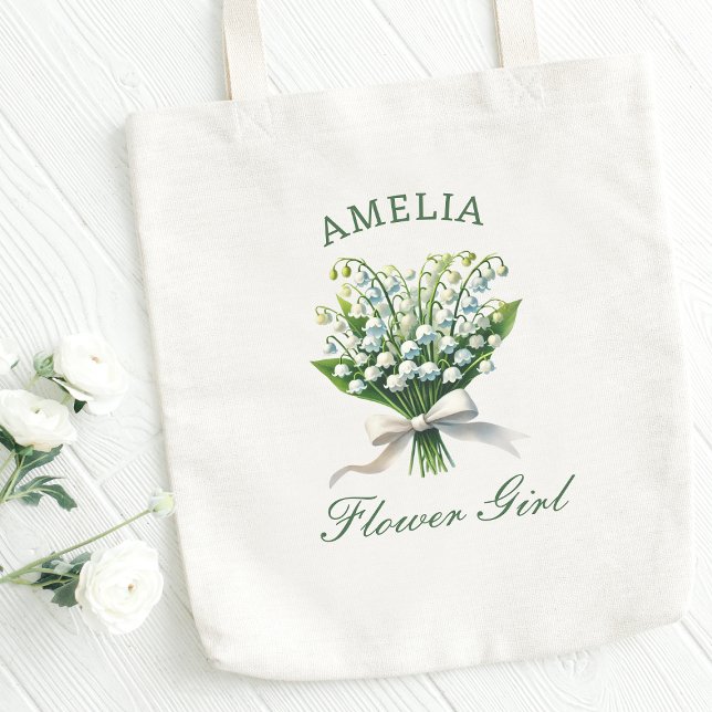 Tote Bag Lys personnalisées de la Fille de la Vallée de la  (Personalize this elegant flower girl tote with lily of the valley blooms—perfect for your big day!)