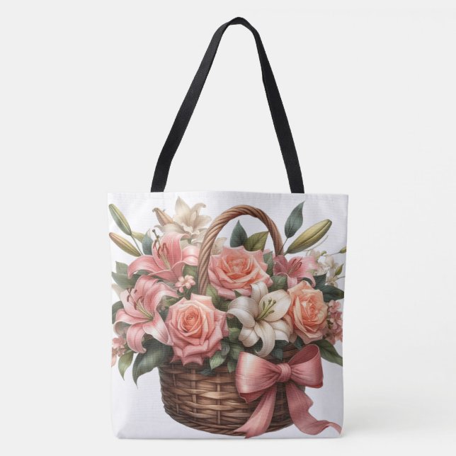 Tote Bag Lys rose dans un panier (Devant)