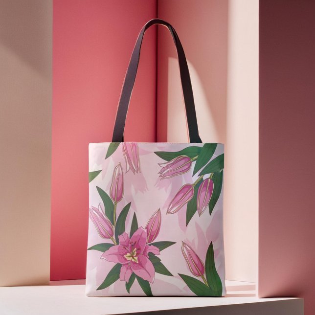 Tote Bag Lys rose florissant (Pink Blooming Lily Tote Bag)