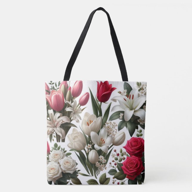 Tote Bag Lys Rose rouges et blancs (Devant)