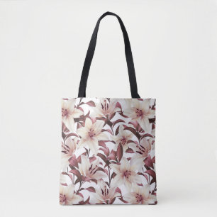 Tote Bag Lys sur blanc. Modèle floral