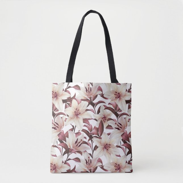 Tote Bag Lys sur blanc. Modèle floral (Devant)