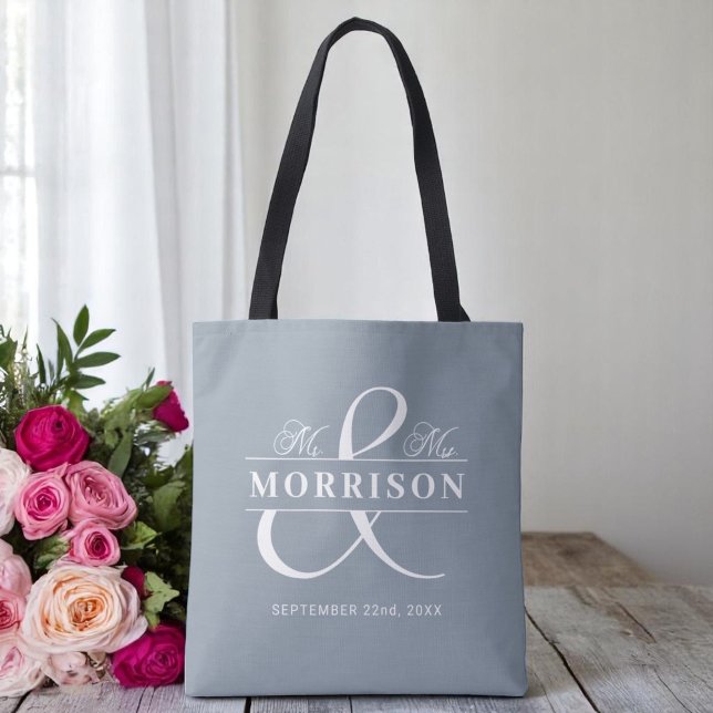 Tote Bag M. Mme Monogram Dusty Mariage bleu (Créateur téléchargé)