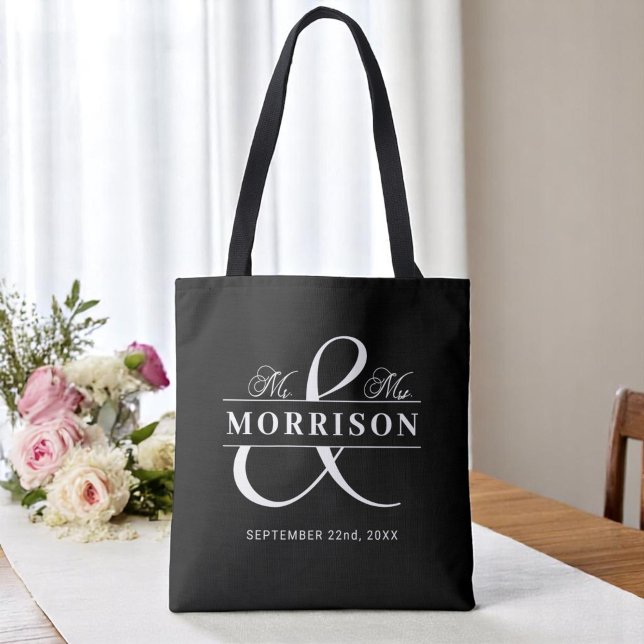 Tote Bag M. Mme Monogram Mariage noir blanc (Créateur téléchargé)