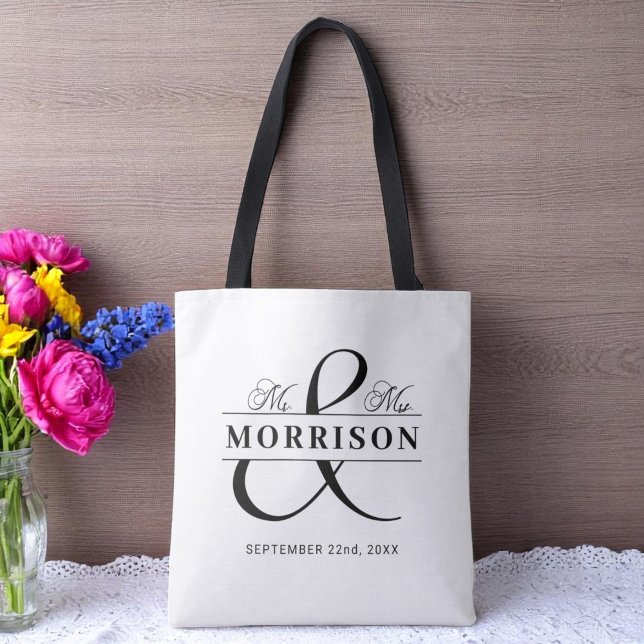 Tote Bag M. Mme Monogram Mariage noir blanc (Créateur téléchargé)