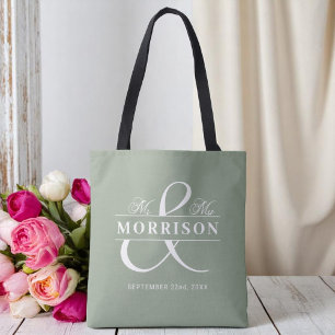 Tote Bag M. Mme Monogram Sage Mariage verte