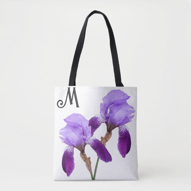 Tote Bag M monogramme personnalisable joli iris violet fleu (Devant)