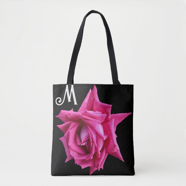 Tote Bag M nom Cutomizable joli rose rose tendance floral (Devant)