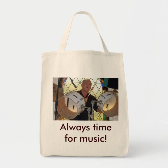 Tote Bag m-tambours, toujours heure pour la musique ! (Devant)