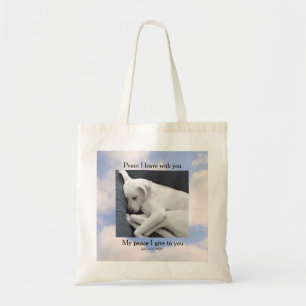Tote Bag Ma paix Je te donne la Bible Verse Dog dans les nu