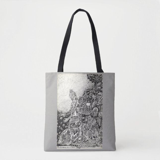 Tote Bag Ma ville entraînée par le feu dans la mer. (Devant)