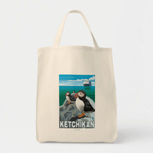 Tote Bag Macareux et bateau de croisière - Ketchikan,