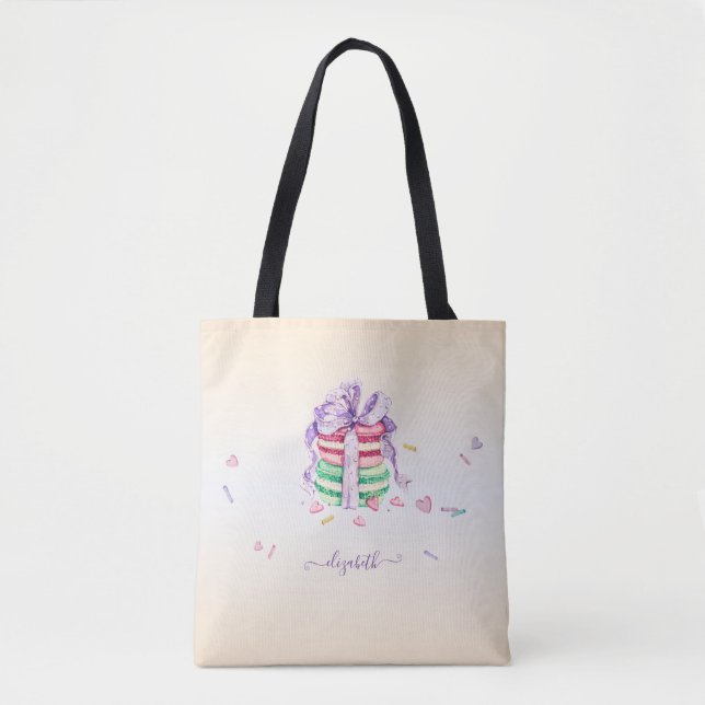 Tote Bag Macarons aquarelle tendance cool  (Devant)