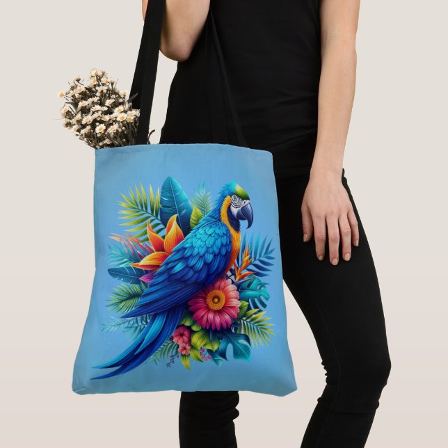 Tote Bag Macaw tropicale bleue et colorée (De près)
