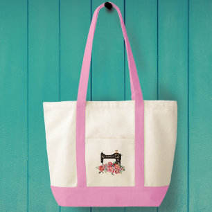 Tote Bag Machine à coudre Vintage rose Floral Monogramme